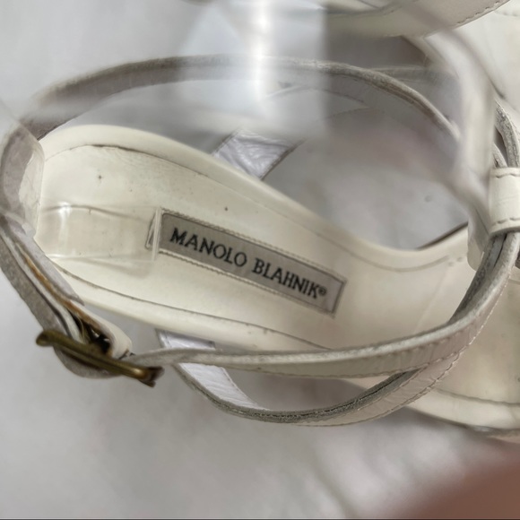 Manolo Blahnik White Studded T-strap Ankle Wrap Heels - Picture 7 of 10